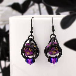 Chainmaille D20 Earrings - Purple Goth