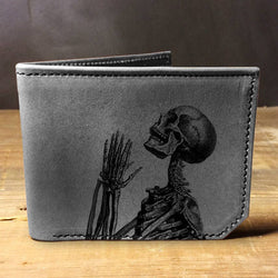 Leather Wallet - Praying Skeleton (Gray)