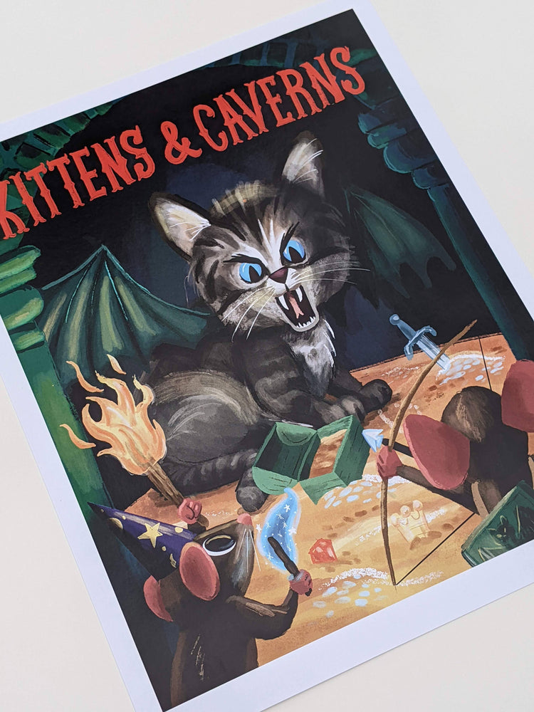 Kittens and Caverns- Dungeons and Dragons art print: 5" X7"