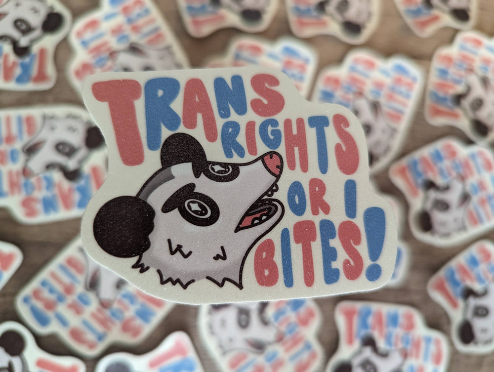 Vinyl Sticker - Possum Trans Rights or I Bites (Glitter)