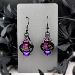 Chainmaille D20 Earrings - Purple Goth