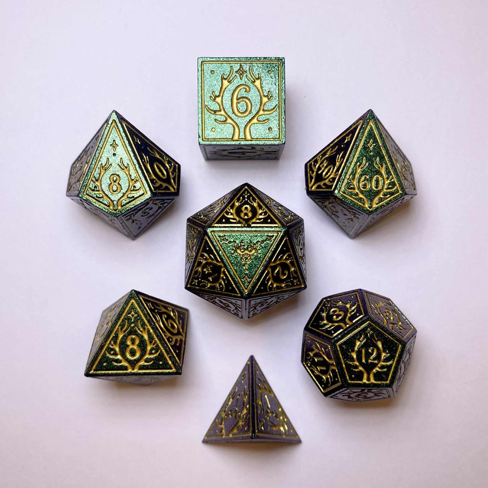 Metal RPG Dice Set - Druid Glitter Green & Gold
