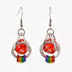 Chainmaille D20 Earrings - Ombre Turquoise
