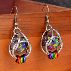 Chainmaille D20 Earrings - Rainbow Pride