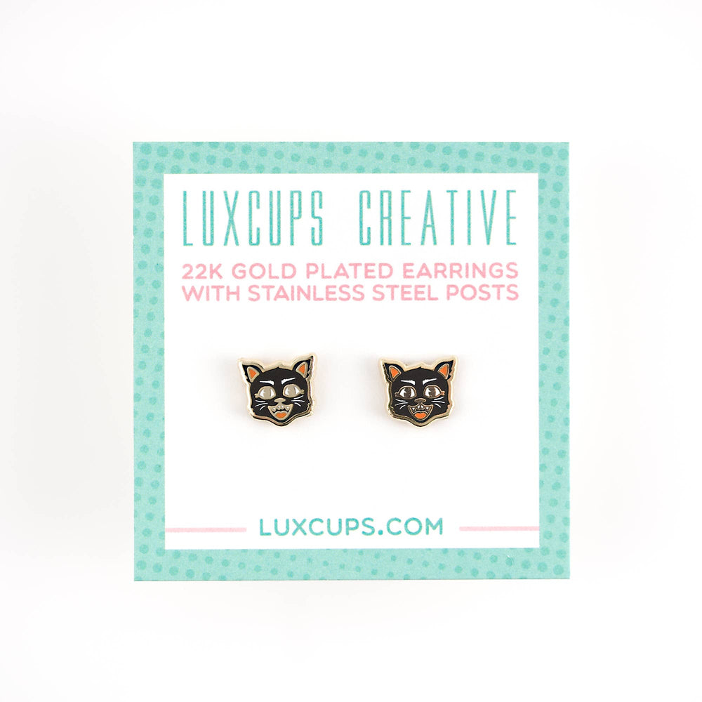 Enamel Earrings - Black Cat