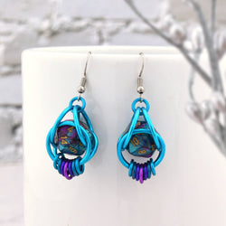Chainmaille D20 Earrings - Purple & Turquoise