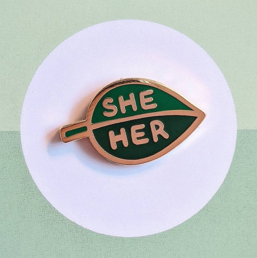 Enamel Pin - Pronoun Leaf (She/Her)