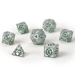 Metal RPG Dice set - Druid Class (White w/Green)