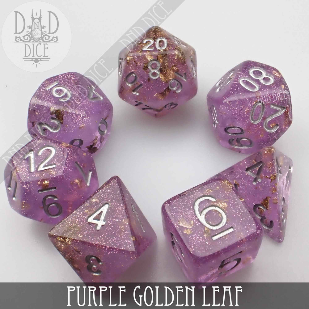 RPG Dice Set - Purple Golden Leaf