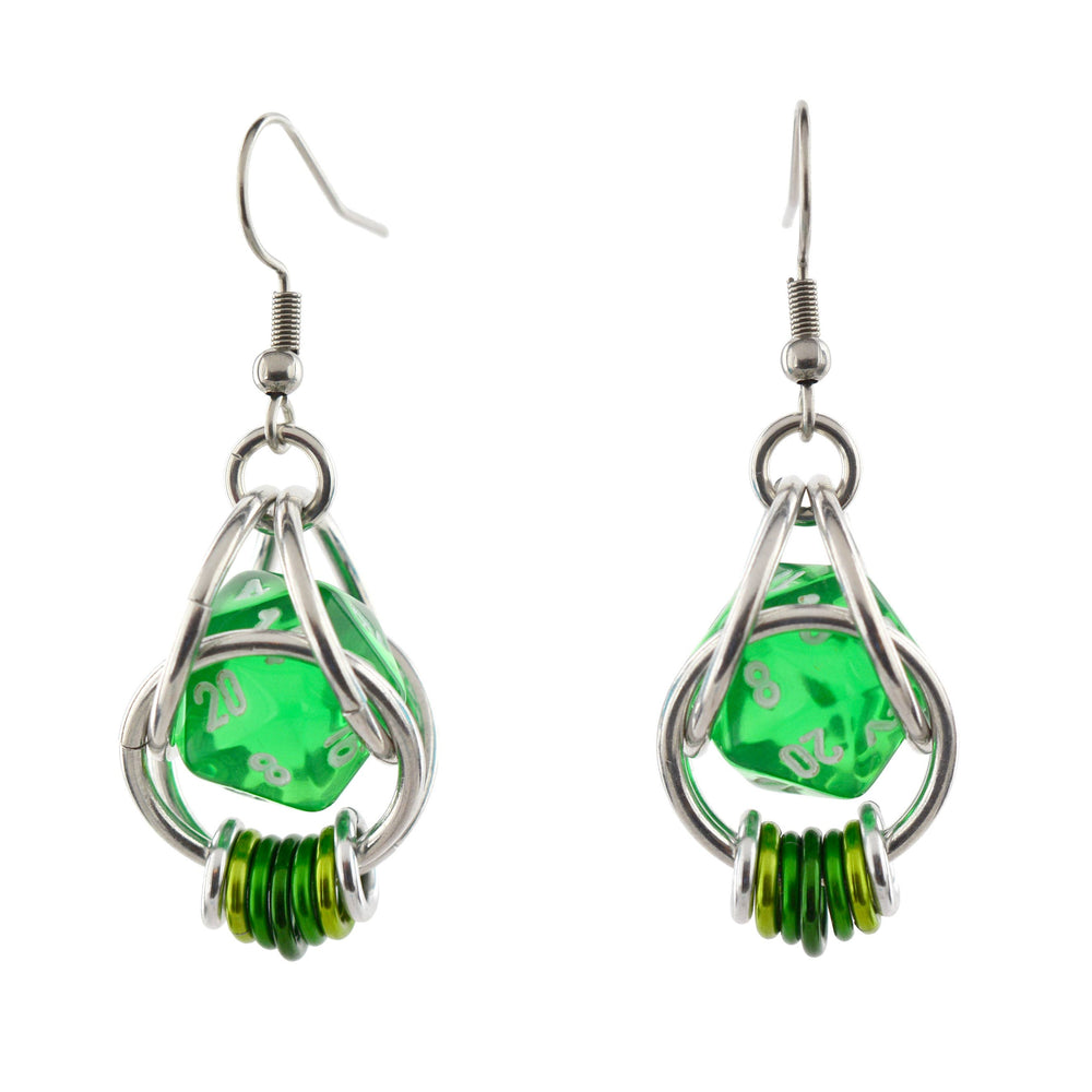 Chainmaille D20 Earrings - Ombre Turquoise