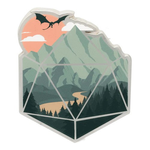 A d20 Scene Enamel Pin