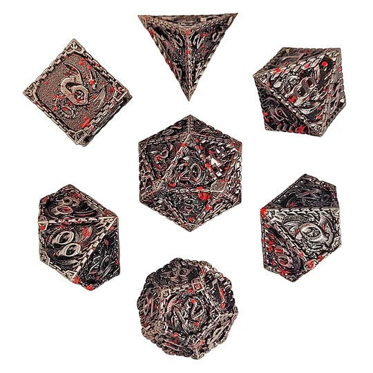 Metal RPG Dice Set - Wyrm's Mew (Silver Blood)