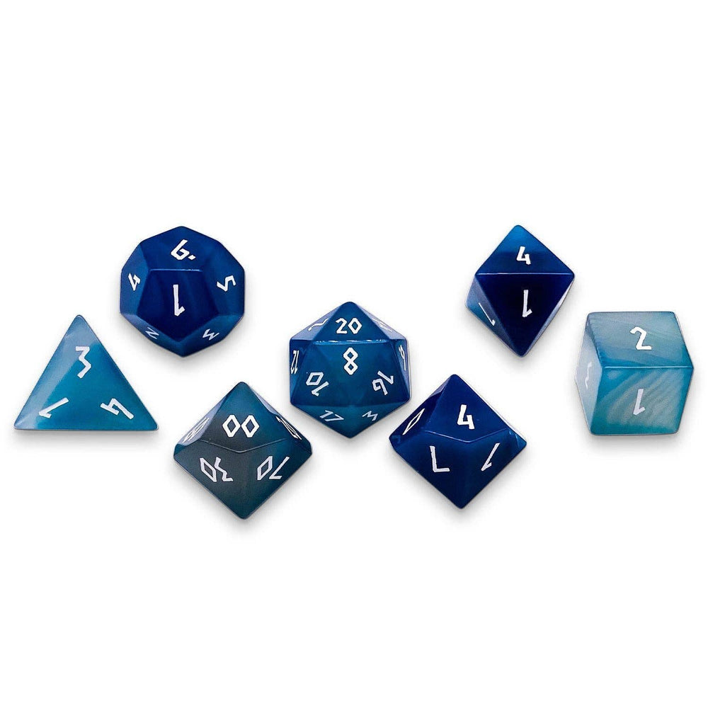 Gemstone RPG Dice Set - Blue Striped Agate (7-Piece)