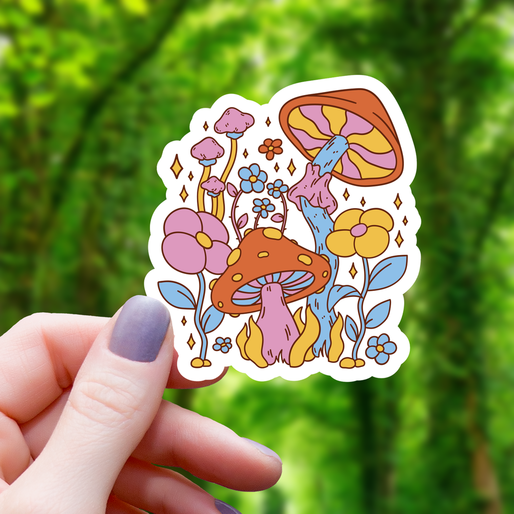 Vinyl Sticker - Groovy Mushrooms Colorful