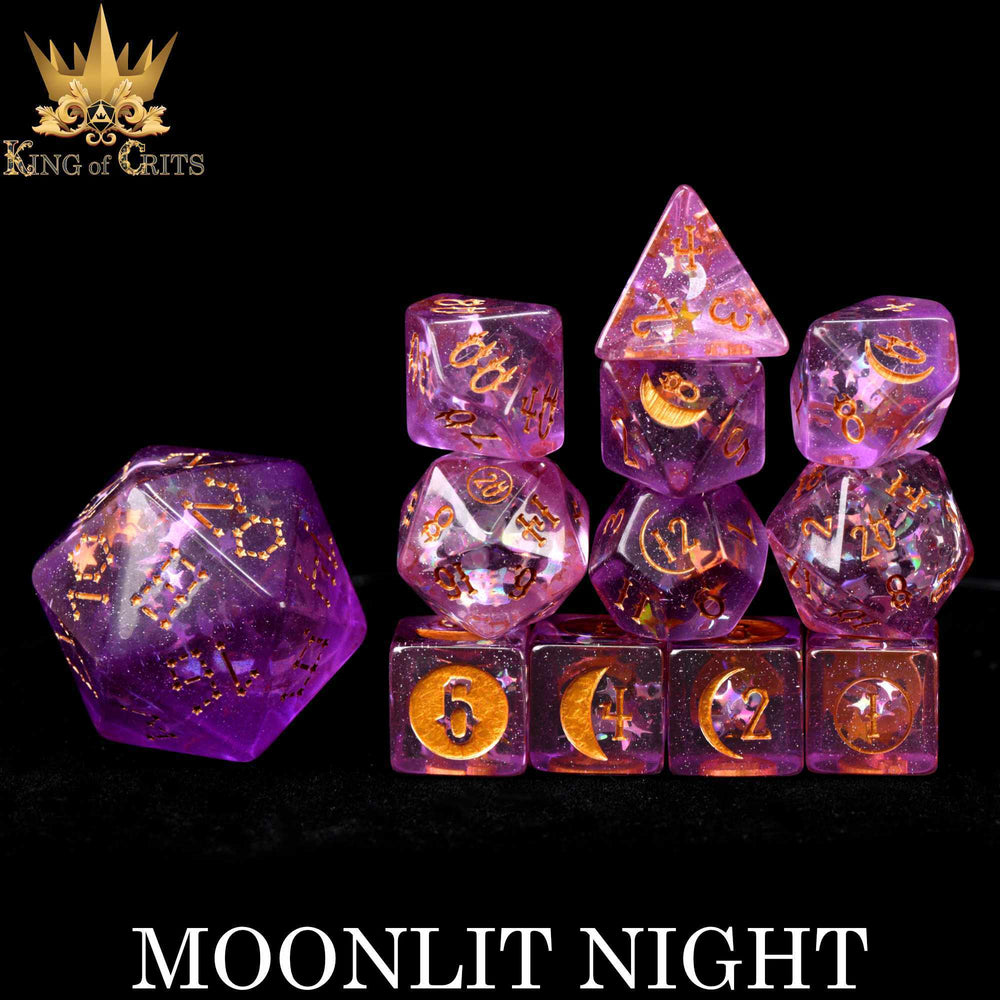 King of Crits Dice Set - Moonlit Night (12-Piece)