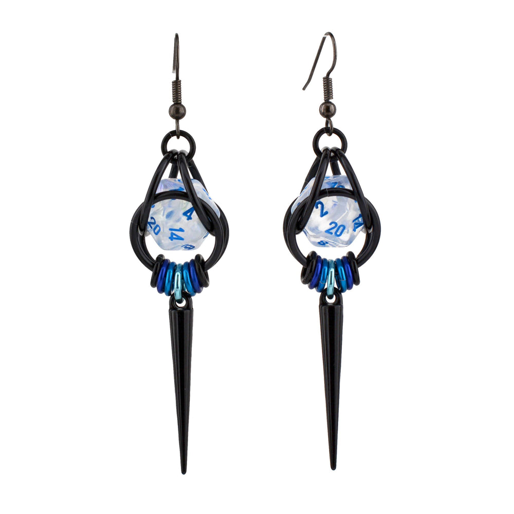 Chainmaille D20 Earrings - Black Gunmetal Spike