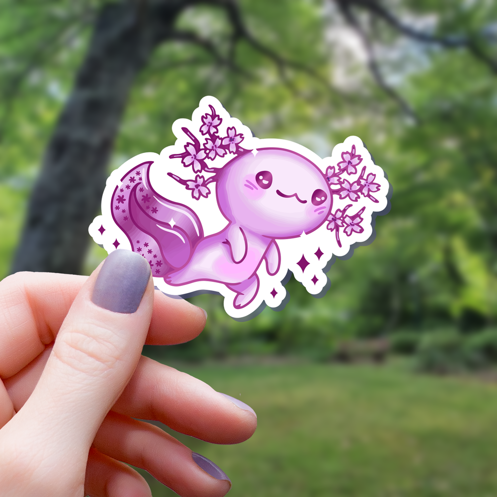 Vinyl Sticker - Cherry Blossom Axolotl
