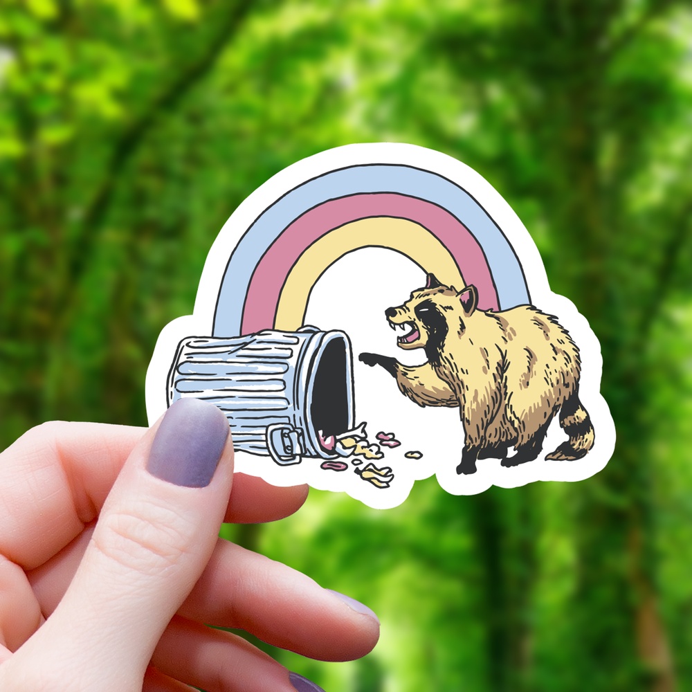 Vinyl Sticker - Rainbow Garbage Raccoon