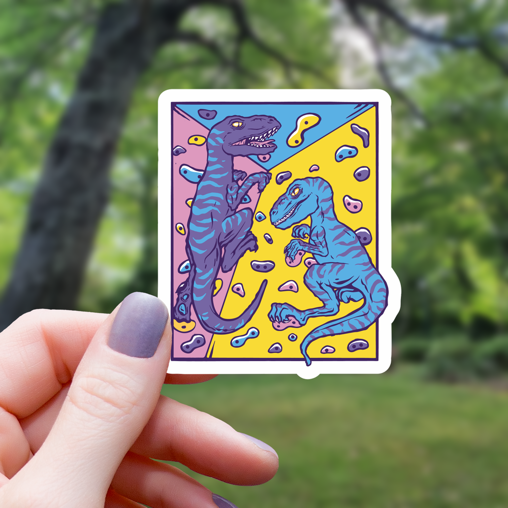 Vinyl Sticker - Rock Climbing Dinosaurs