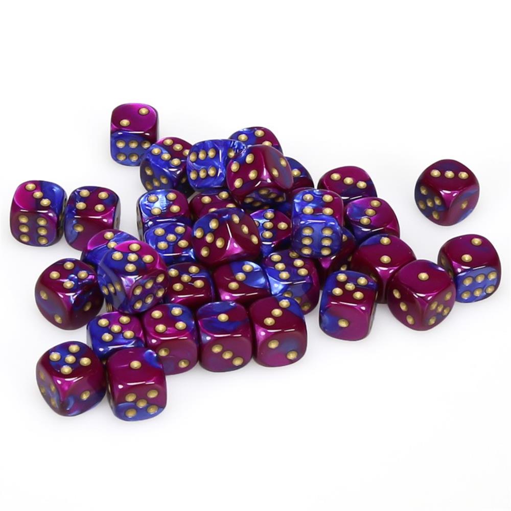 D6 Dice Block: Gemini Blue Purple with Gold - 12mm (36)