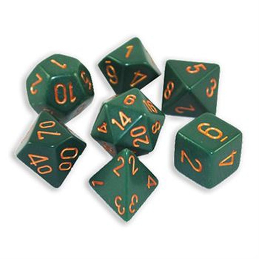 RPG Dice Set: Opaque Dusty Green with Copper