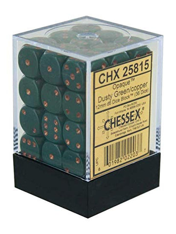 D6 Dice Block: Opaque Dusty Green with Copper - 12mm (36)