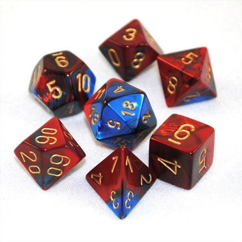 RPG Dice Set: Gemini Blue Red with Gold