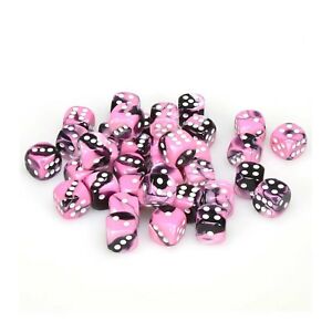 D6 Dice Block: Gemini Black Pink with White - 12mm (36)
