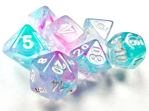 Mini RPG Dice Set: Nebula Wisteria with White