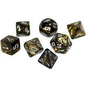 RPG Dice Set: Leaf Black Gold with Silver