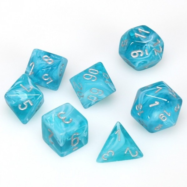 RPG Dice Set: Cirrus Aqua with Silver