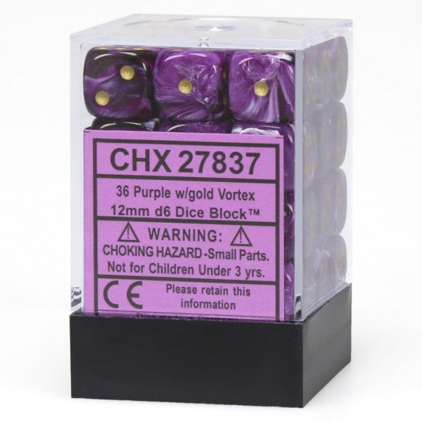 D6 Dice Block: Vortex Purple Gold with Black - 12mm (36)