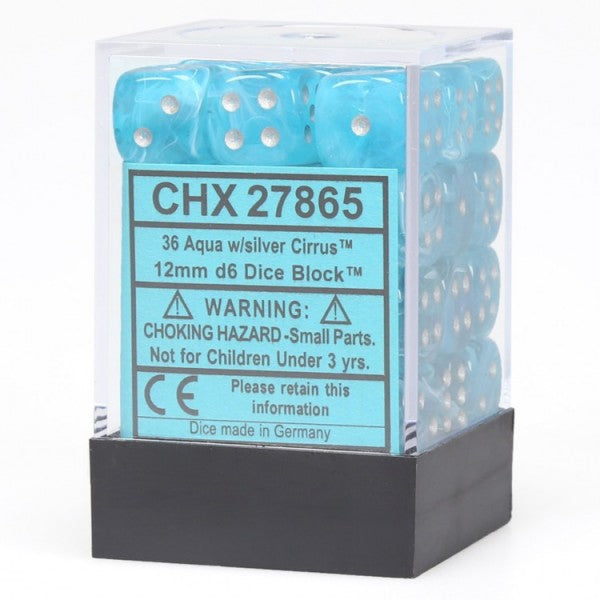 D6 Dice Block: Cirrus Aqua with Silver - 12mm (36)