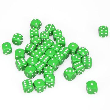 D6 Dice Block: Opaque Green with White - 12mm (36)
