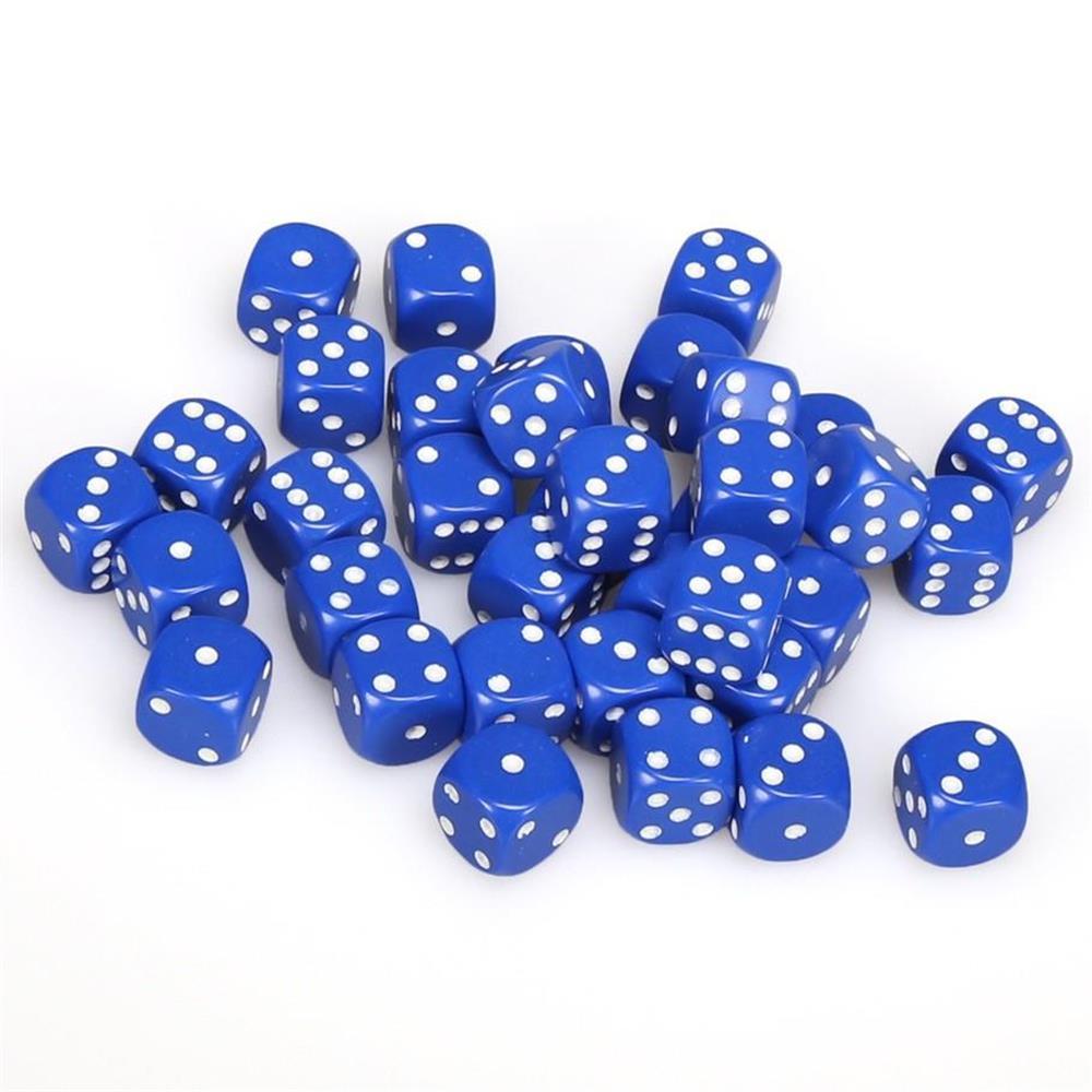 D6 Dice Block: Opaque Blue with White - 12mm (36)