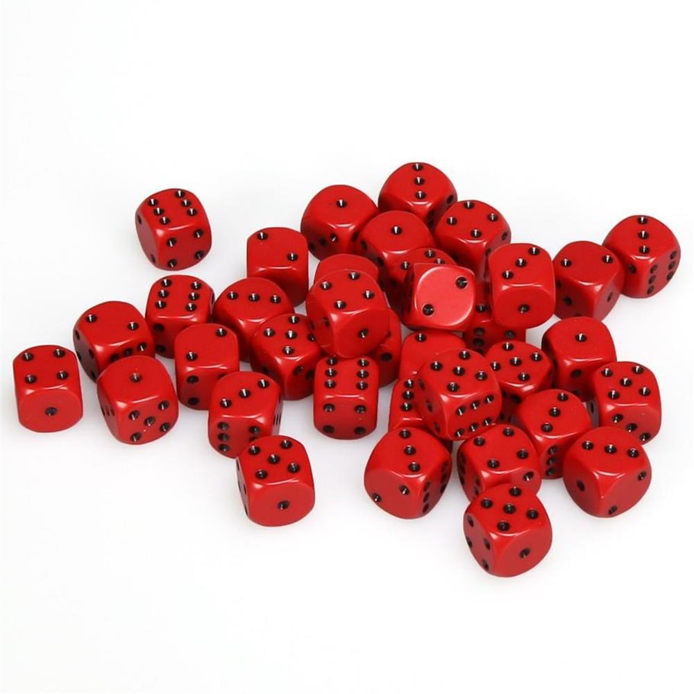 D6 Dice Block: Opaque Red with Black - 12mm (36)