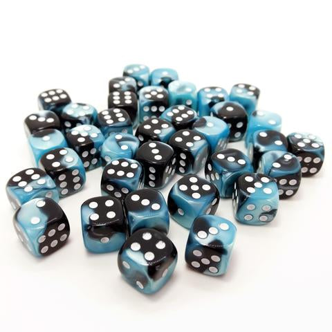 D6 Dice Block: Gemini Black Shell with White - 12mm (36)