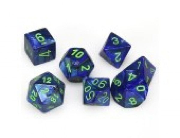 RPG Dice Set: Lustrous Dark Blue with Green