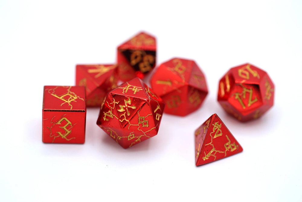 Metal RPG Dice Set - Barbarian (Red Chrome with Gold)