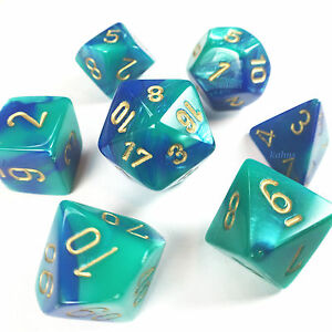 RPG Dice Set: Gemini Blue Teal with Gold