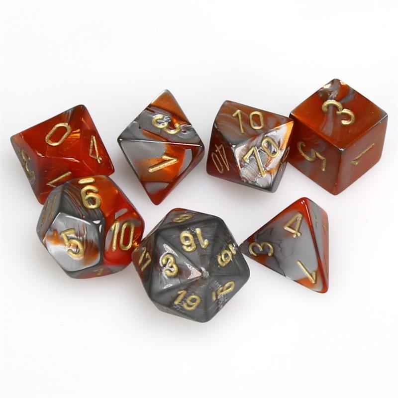 RPG Dice Set: Gemini Orange Steel with Gold