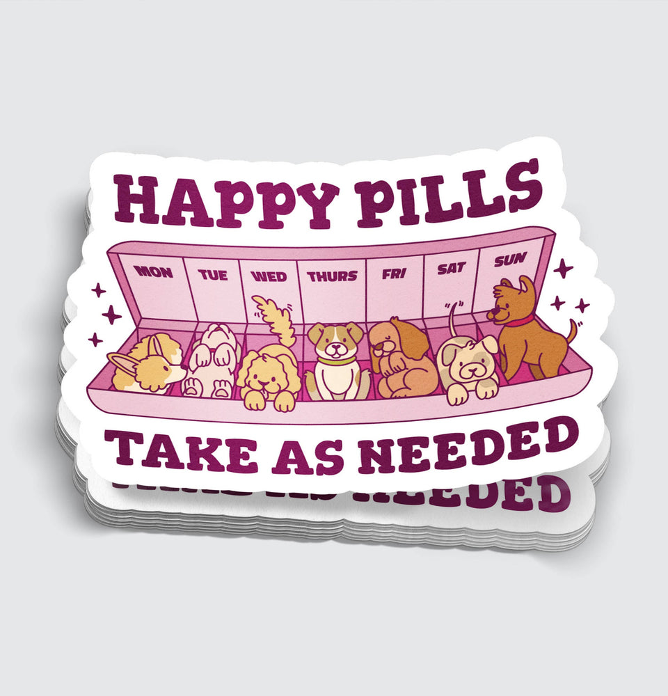 Vinyl Sticker - Dog Happy Pills Funny Animal Lover