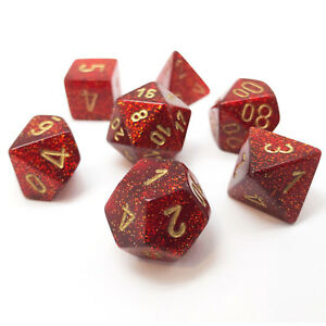 RPG Dice Set: Glitter Ruby with Gold