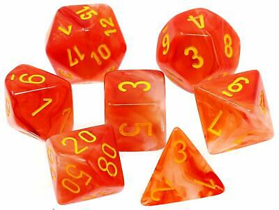 RPG Dice Set: Ghostly Glow Orange with Yellow