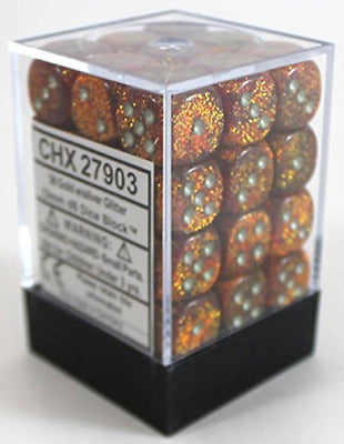 D6 Dice Block: Glitter Gold with Silver - 12mm (36)