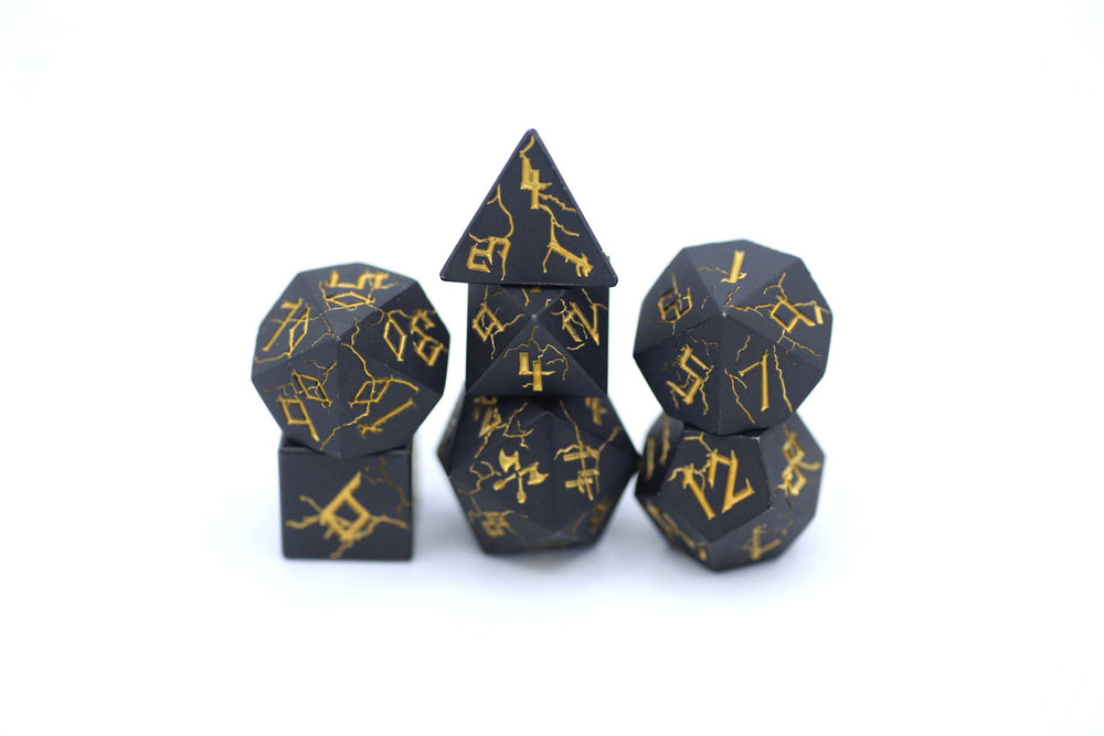 Metal RPG Dice Set - Barbarian (Matte Black with Gold)