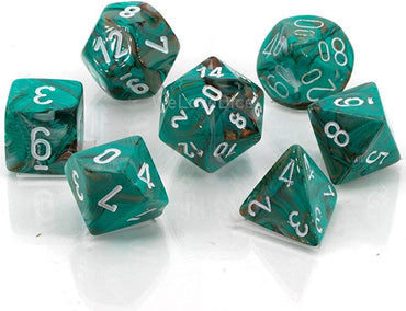 Mini RPG Dice Set: Marble Oxi-Copper with White