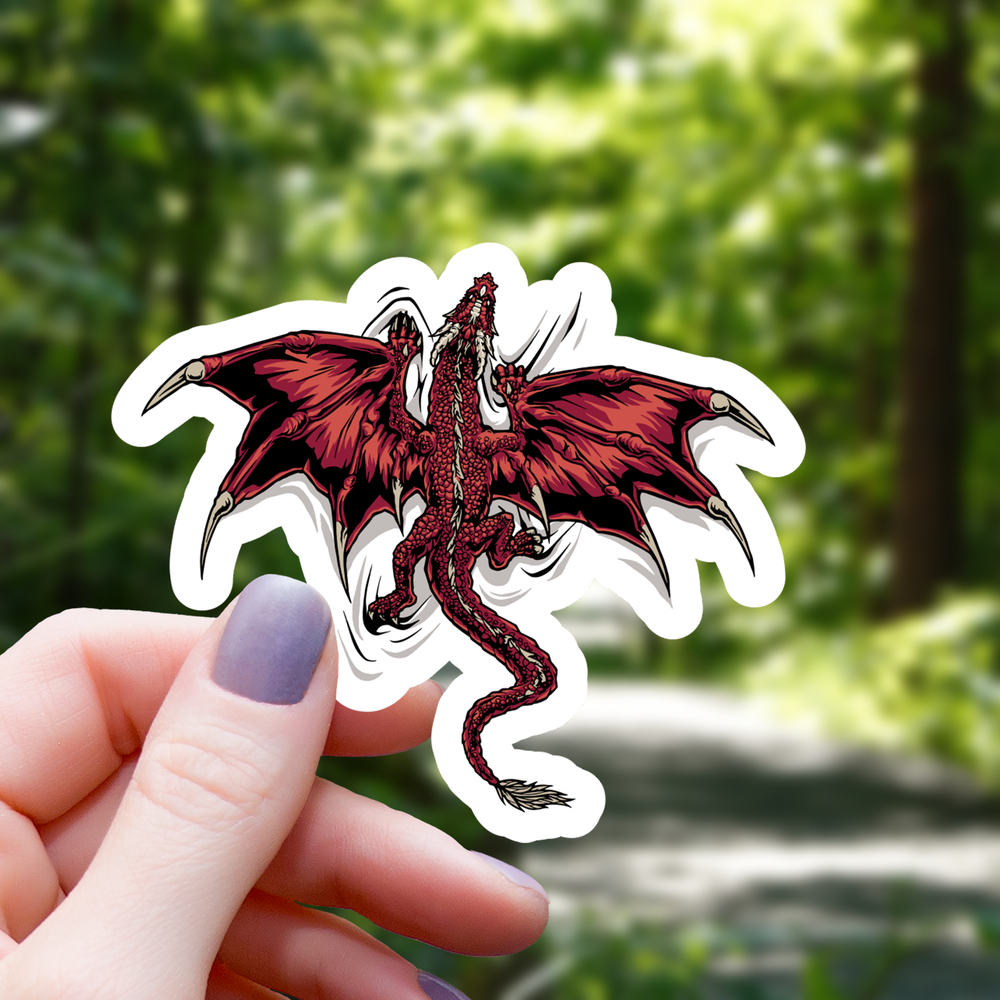 Vinyl Sticker - Red Dragon Scaling a Wall