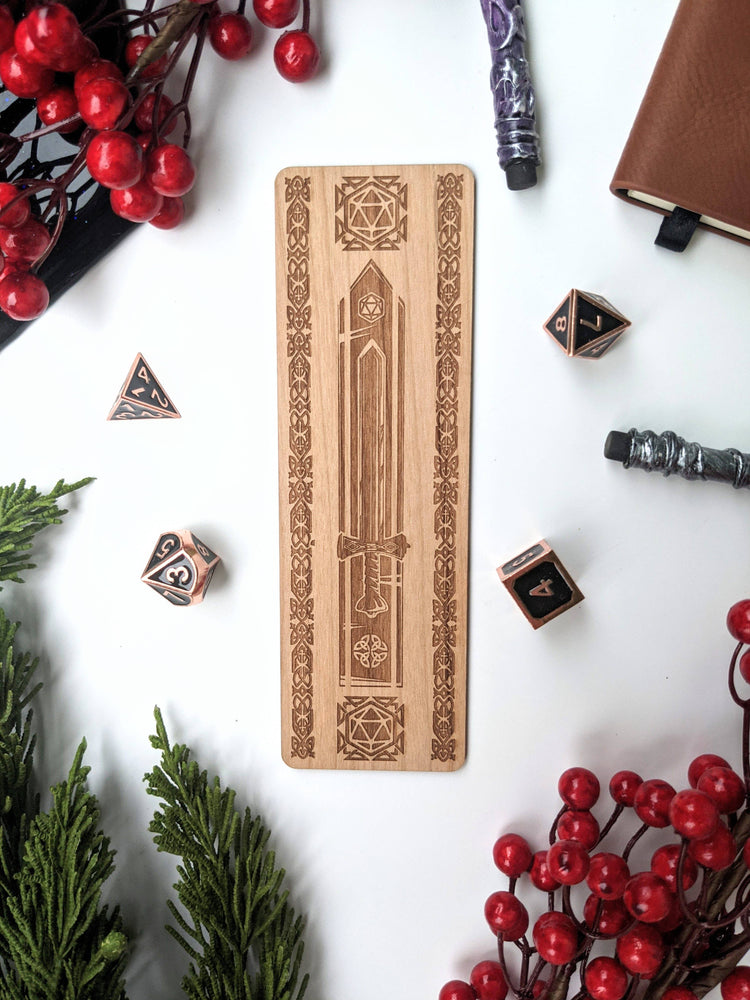D&D Wood Bookmark - Celtic Dice Sword
