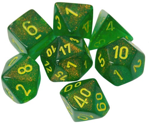 RPG Dice Set: Borealis Maple Green with Yellow